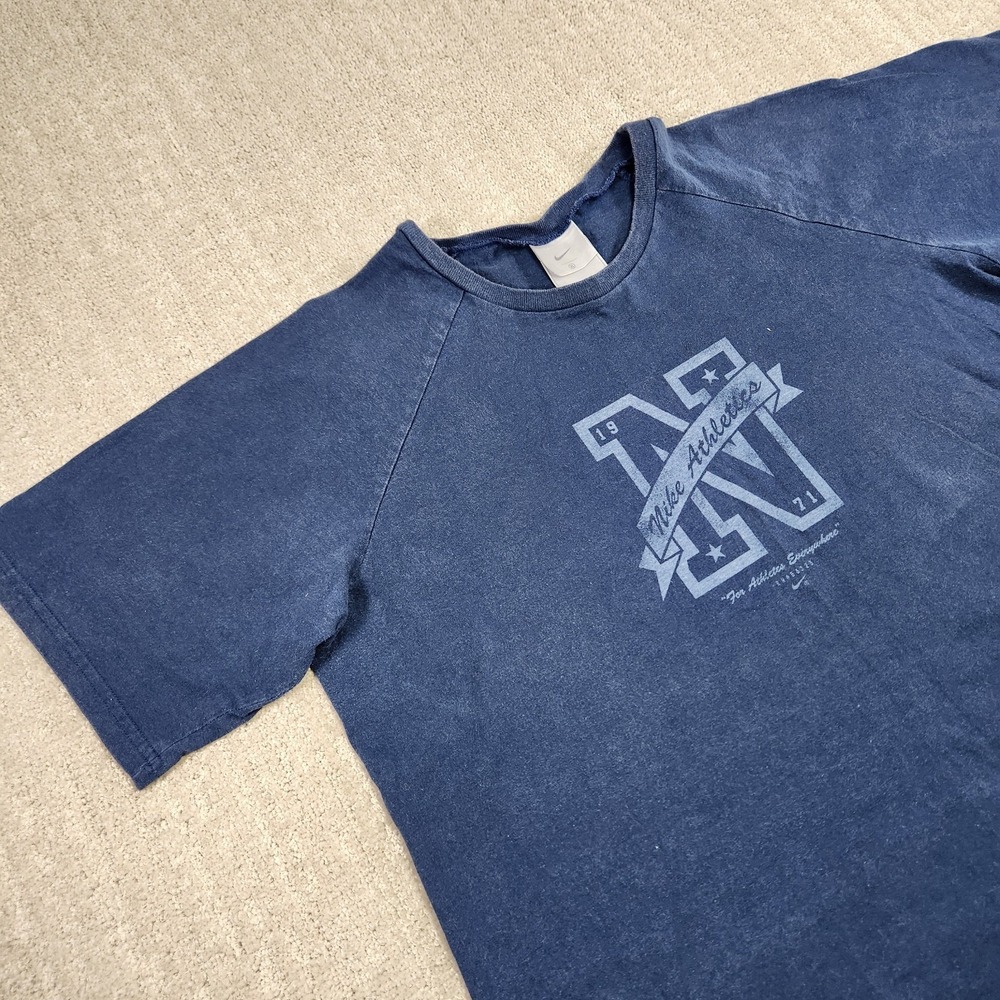 Vintage Nike Shirt Men XL Silver Tag Blue Center Swoosh Raglan Sleeve Y2K Cotton